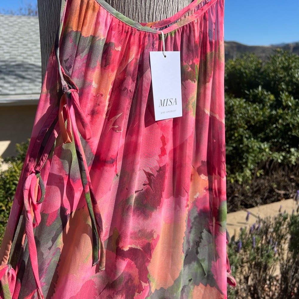 Misa Los Angeles Salome Long Top / Dress w Cutout Ties Floral Chiffon Size S NWT - Picture 8 of 8